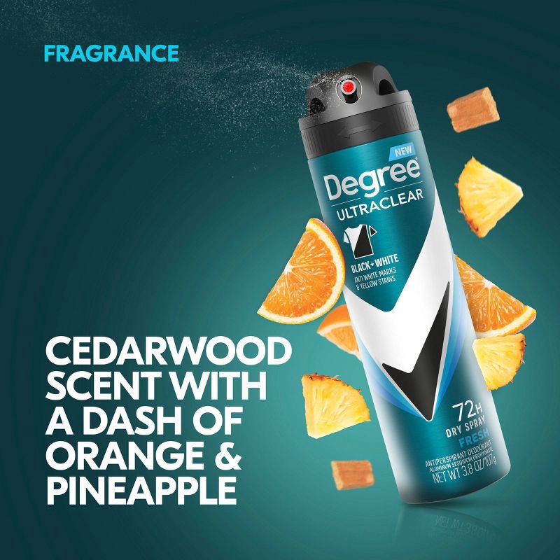 slide 5 of 10, Degree Men's Ultraclear Black + White Fresh 72-Hour Antiperspirant & Deodorant Dry Spray - 3.8oz, 3.8 oz