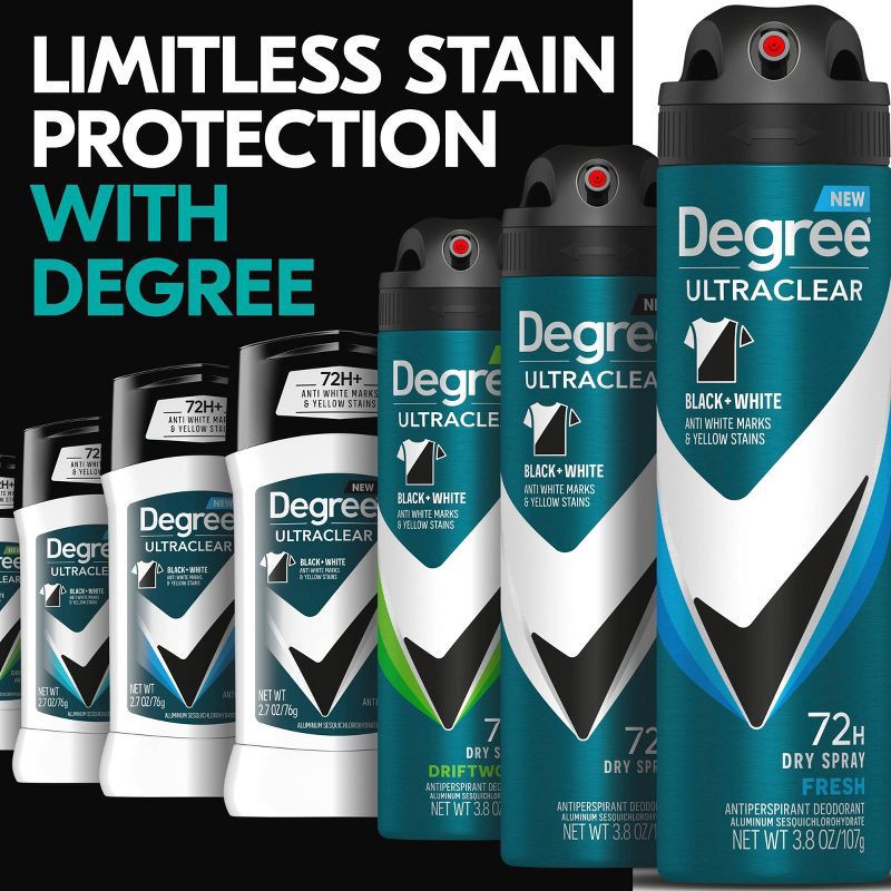 slide 6 of 10, Degree Men's Ultraclear Black + White Fresh 72-Hour Antiperspirant & Deodorant Dry Spray - 3.8oz, 3.8 oz