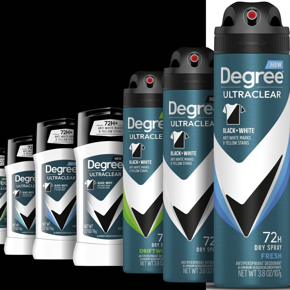 slide 7 of 7, Degree Men Ultraclear Black + White Fresh 72-Hour Antiperspirant & Deodorant Dry Spray - 3.8oz, 3.8 oz
