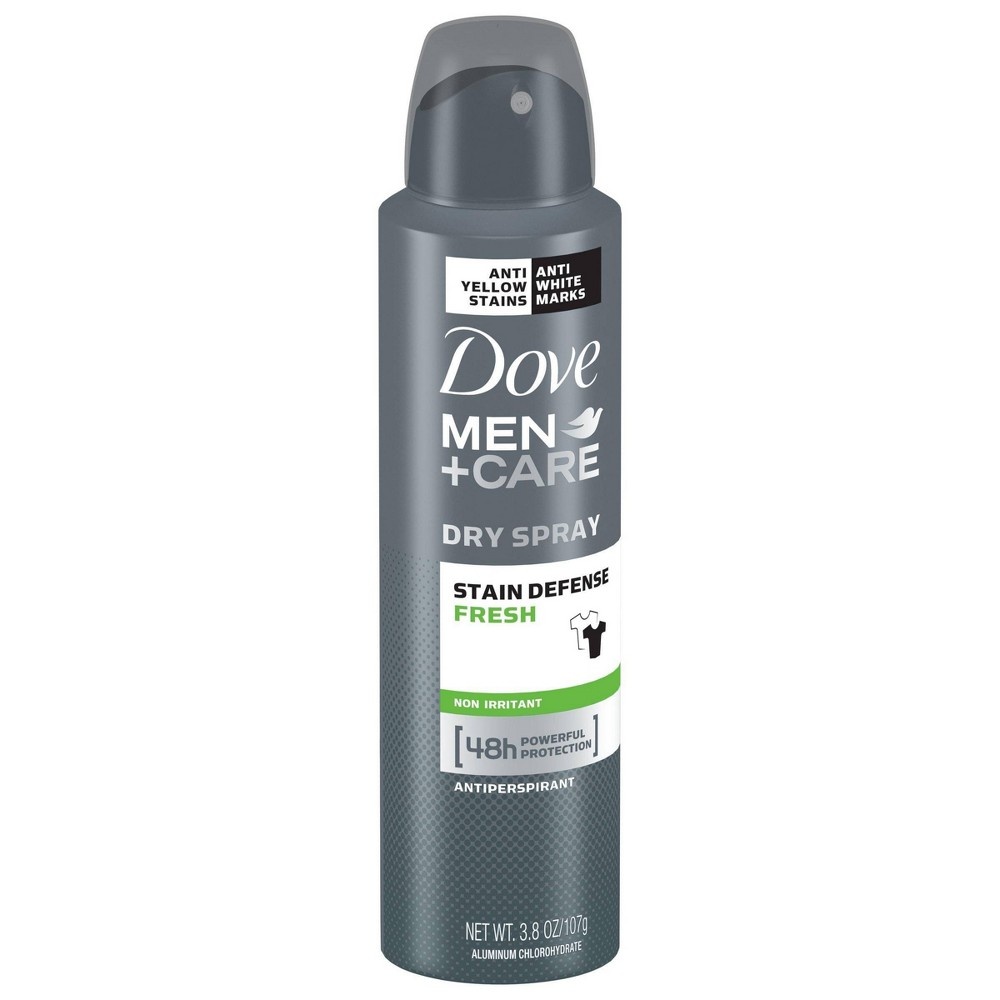 slide 3 of 4, Dove Men+Care Dove Men + Care Stain Defense Dry Spray Antiperspirant & Deodorant Fresh, 3.8 oz