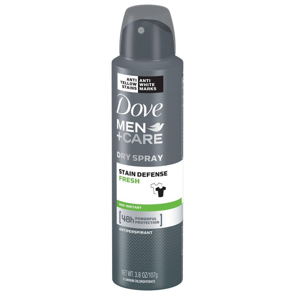 slide 4 of 4, Dove Men+Care Dove Men + Care Stain Defense Dry Spray Antiperspirant & Deodorant Fresh, 3.8 oz