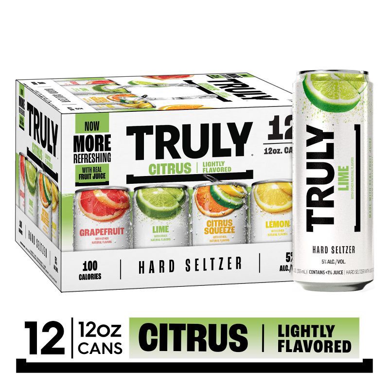 slide 3 of 13, Truly Spiked & Sparkling Truly Hard Seltzer Citrus Mix Pack - 12pk/12 fl oz Slim Cans, 12 ct; 12 fl oz