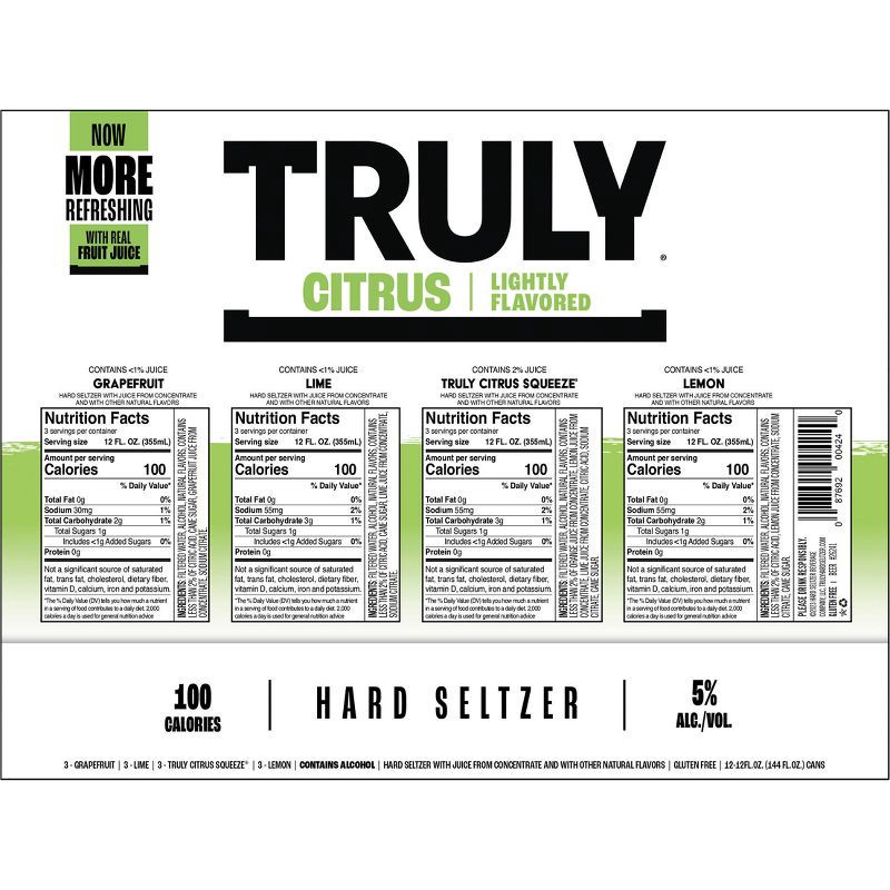 slide 13 of 13, Truly Spiked & Sparkling Truly Hard Seltzer Citrus Mix Pack - 12pk/12 fl oz Slim Cans, 12 ct; 12 fl oz