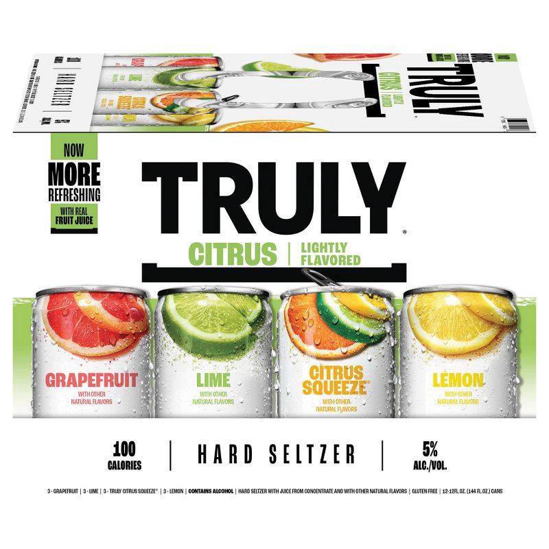 slide 4 of 13, Truly Spiked & Sparkling Truly Hard Seltzer Citrus Mix Pack - 12pk/12 fl oz Slim Cans, 12 ct; 12 fl oz