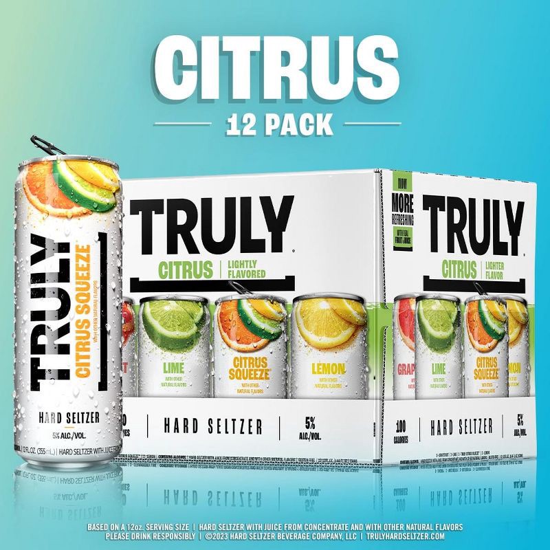 slide 5 of 13, Truly Spiked & Sparkling Truly Hard Seltzer Citrus Mix Pack - 12pk/12 fl oz Slim Cans, 12 ct; 12 fl oz