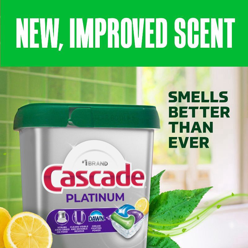 slide 2 of 10, Cascade Platinum Dishwasher Pods, Dishwasher Detergent, Dish Detergent Soap, Lemon, 40 Count, 40 ct