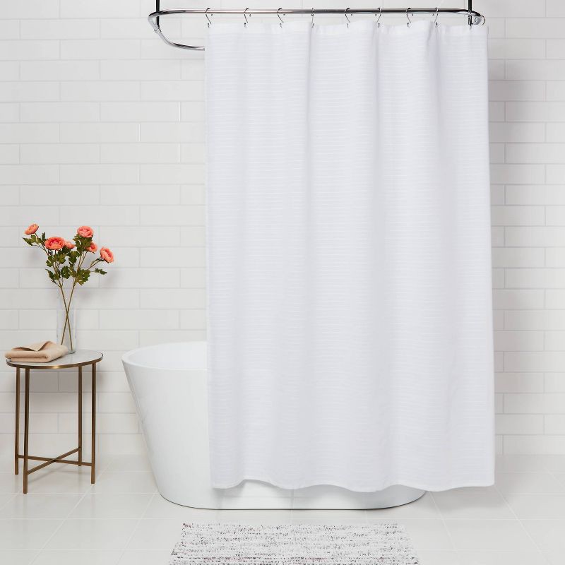 slide 2 of 5, Woven Stripe Shower Curtain White - Threshold™, 1 ct