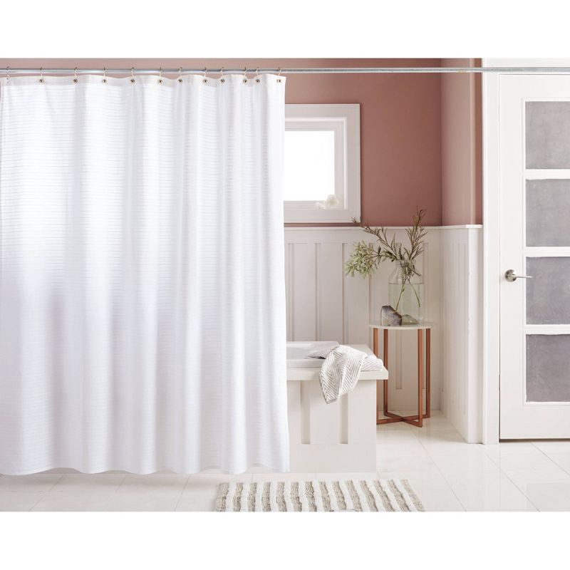 slide 5 of 5, Woven Stripe Shower Curtain White - Threshold™, 1 ct