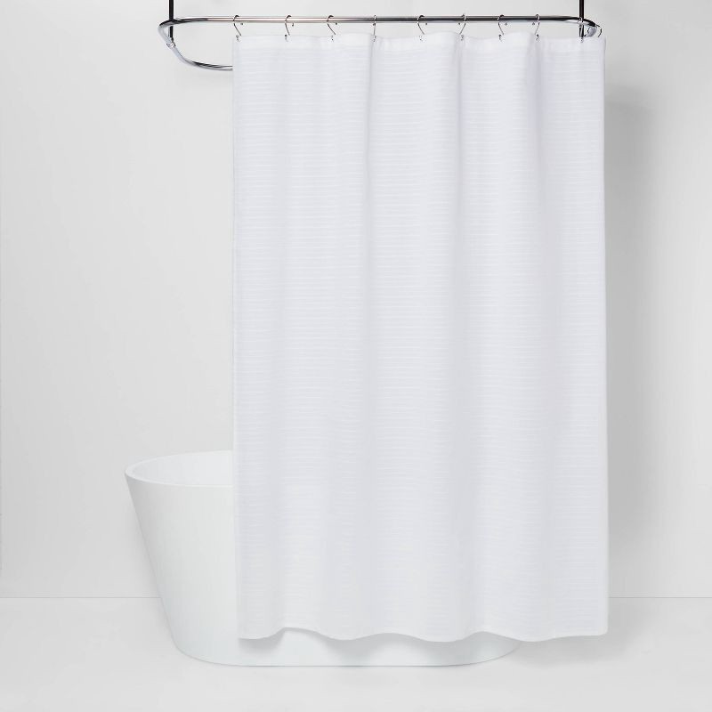 slide 1 of 5, Woven Stripe Shower Curtain White - Threshold™, 1 ct