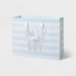 Medium Striped Baby Shower Gift Bag - Spritz™: Blue Baby Boy Gift Bag, 10" x 12.75", Paper, Stripes