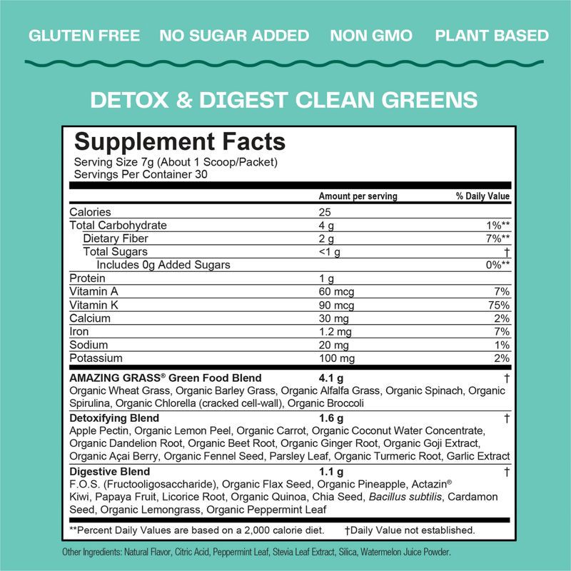 slide 9 of 9, Amazing Grass Greens Blend Detox & Digest Vegan Powder - 7.4oz, 7.4 oz