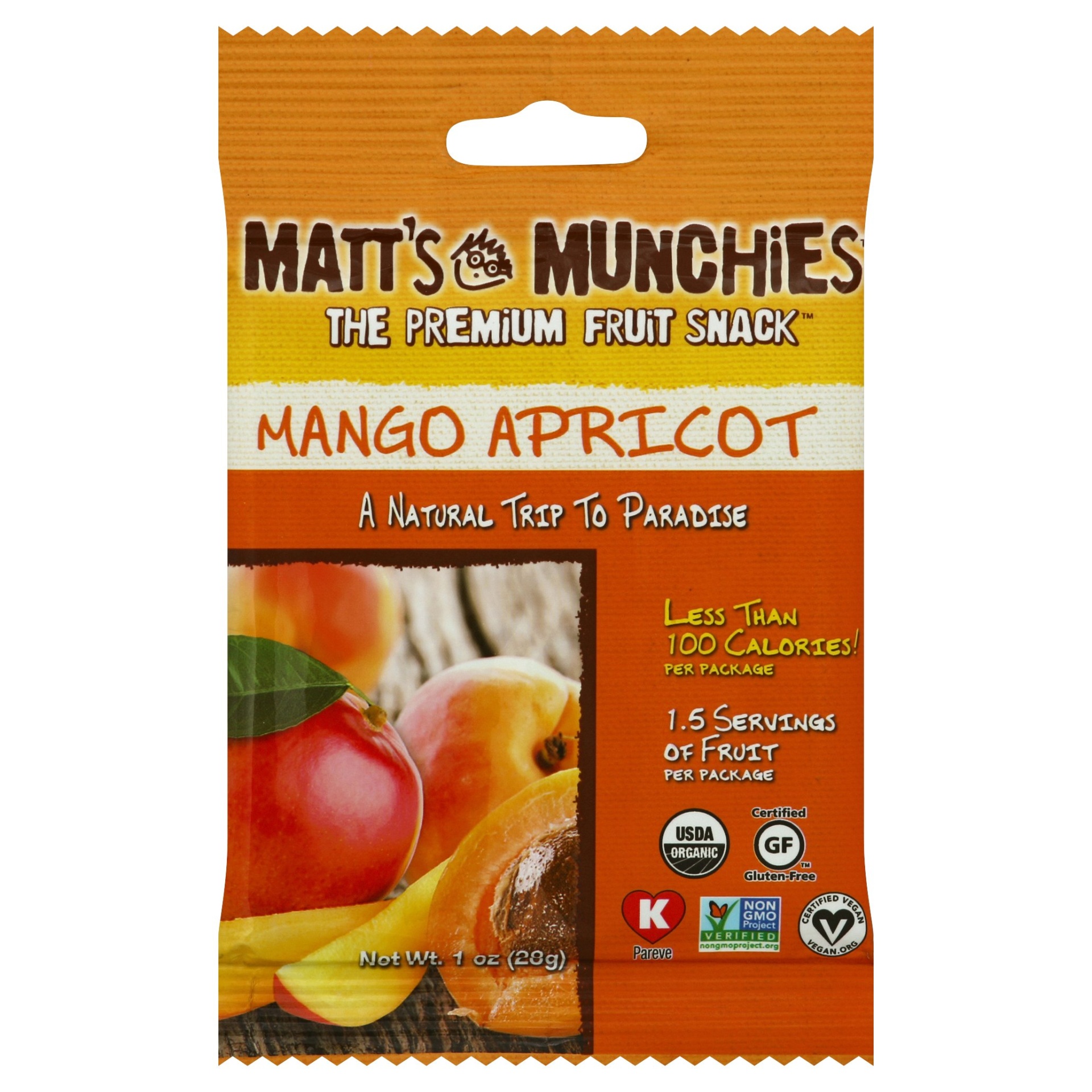 slide 1 of 3, Matt's Munchies Mango Apricot Fruit Snacks, 1 oz