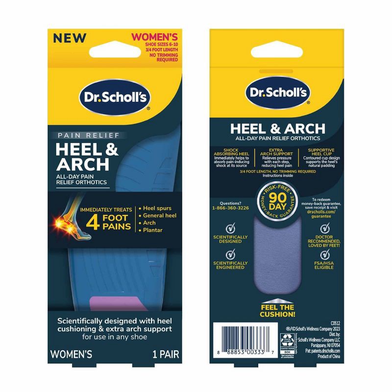 slide 2 of 9, Dr. Scholl's Pain Relief Orthotics Insert For Heel Pain For Women - Size 6-10, 1 ct