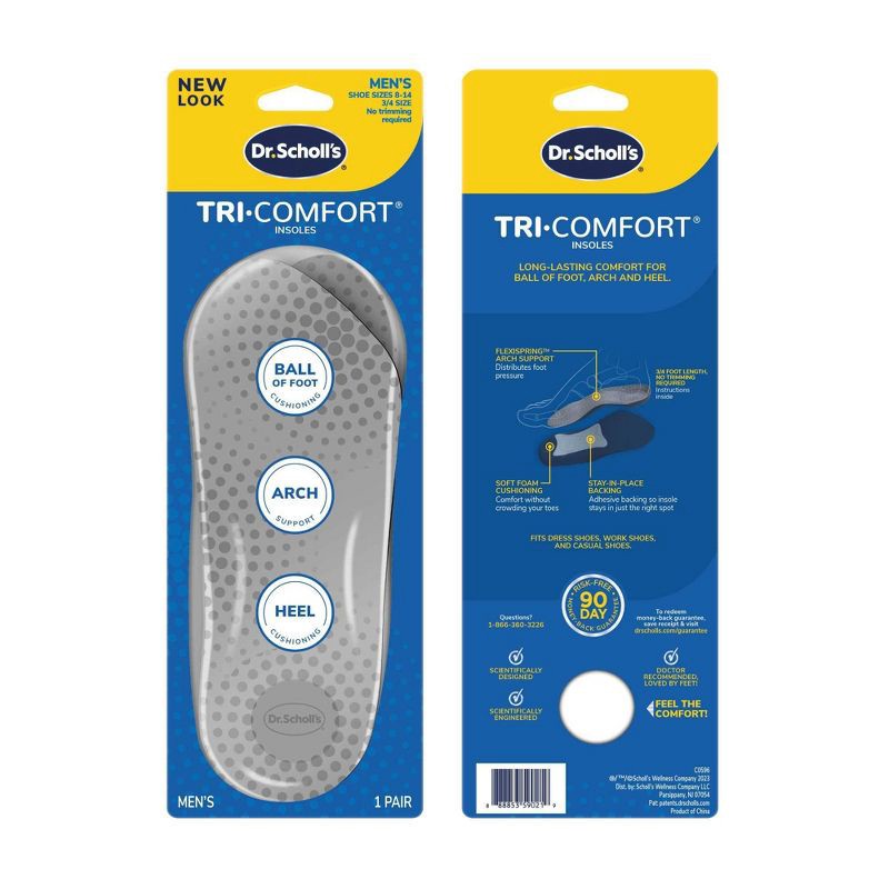 slide 2 of 10, Dr. Scholl's Comfort Tri-Comfort Insoles for Men - Size (8-12), 1 ct