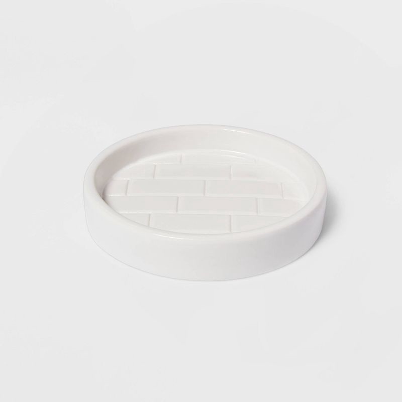 slide 3 of 4, Tile Soap Dish White - Threshold™: Ceramic Hand Wash Tray for Bathroom, 4.6" Square, 1 ct