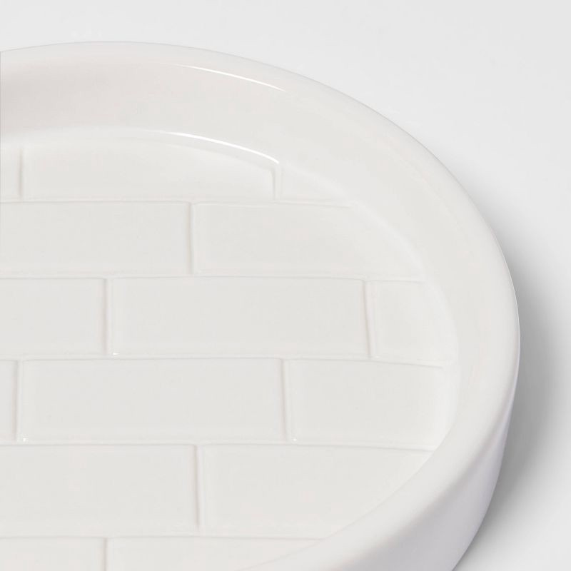 slide 4 of 4, Tile Soap Dish White - Threshold™: Ceramic Hand Wash Tray for Bathroom, 4.6" Square, 1 ct