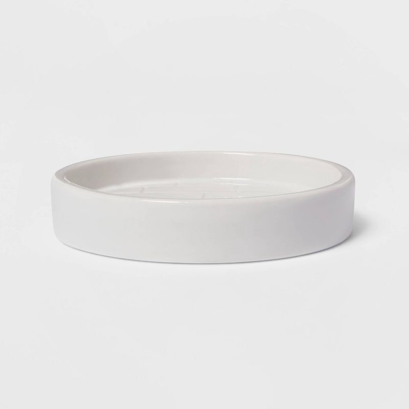 slide 1 of 4, Tile Soap Dish White - Threshold™: Ceramic Hand Wash Tray for Bathroom, 4.6" Square, 1 ct