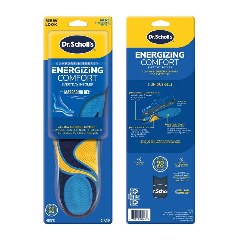 slide 2 of 11, Dr. Scholl's Energizing Comfort with Massaging Gel Insert - Men's Shoe Size 8-14 - 1 Pair, 1 ct