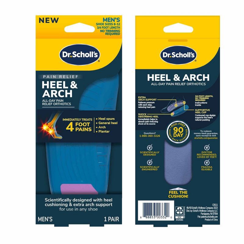 slide 2 of 8, Dr. Scholl's Pain Relief Orthotics Shoe Insert for Heel Pain for Men - 1 Pair - Size 8-12, 1 ct