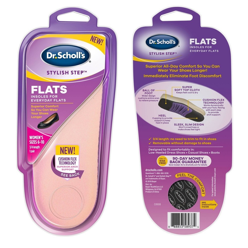 slide 2 of 3, Dr. Scholl's Stylish Step Extended Comfort Insoles For Flats - Size (6-10), 2 ct