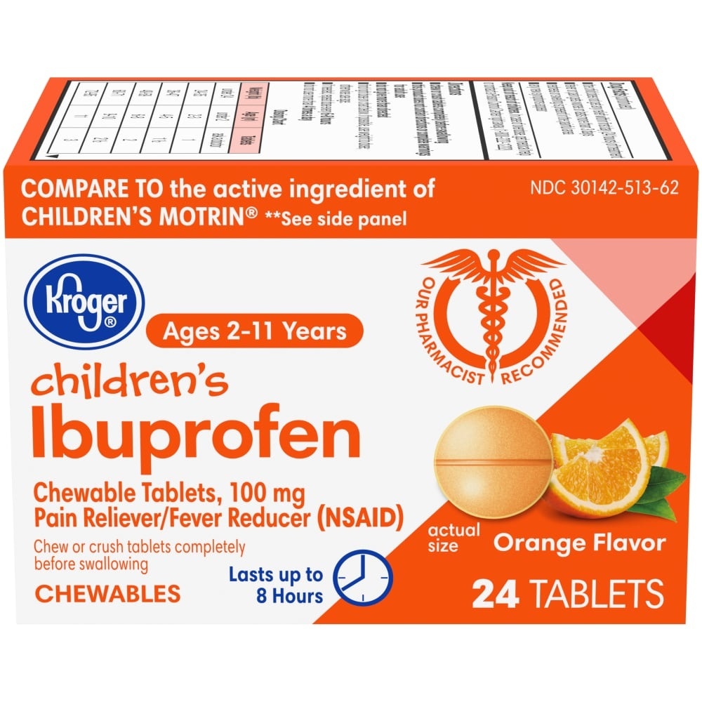 slide 1 of 1, Kroger Junior Strength Ibuprofen Chewable Orange Flavor Tablets, 24 ct