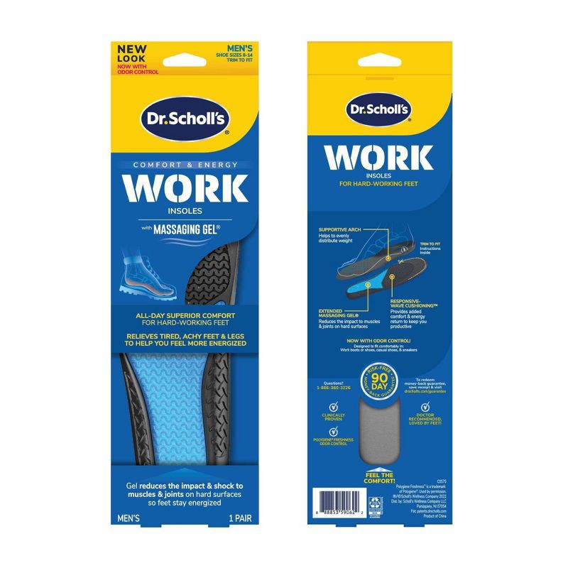 slide 3 of 12, Dr. Scholl's with Massaging Gel Men's Work All-Day Superior Comfort Insoles - 1 pair - Size (8-14), 1 ct