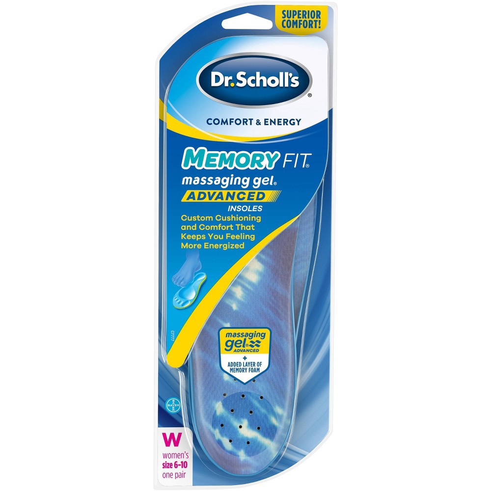 slide 3 of 3, Dr. Scholl's Comfort & Energy Memory Fit Massaging Gel Advanced Insoles for Women - Size (6-10), 1 ct