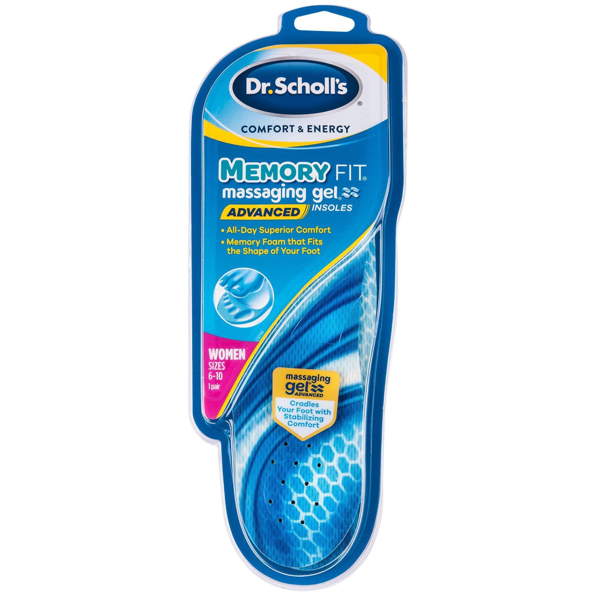 slide 1 of 3, Dr. Scholl's Comfort & Energy Memory Fit Massaging Gel Advanced Insoles for Women - Size (6-10), 1 ct