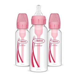Dr. Brown's 8oz Anti-Colic Options+ Narrow Baby Bottle with Level 1 Slow Flow Nipple - 3pk - 0m+ - Pink
