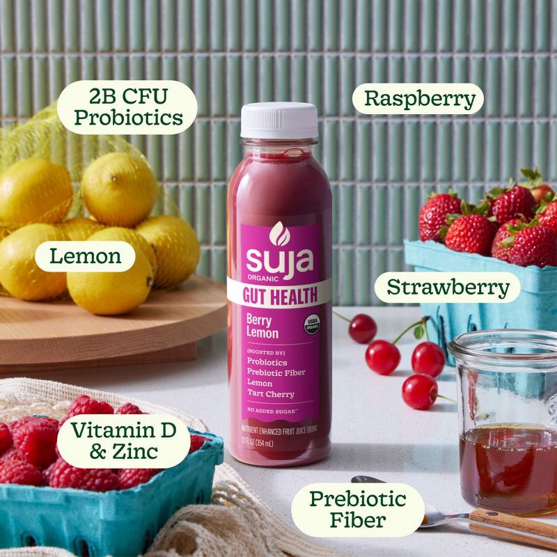slide 4 of 11, Suja Organic Gut Health Berry Lemon Cold Pressed Juice Drink - 12 fl oz Bottle, 12 fl oz