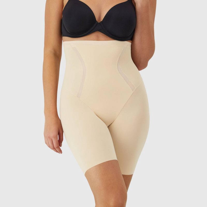 slide 2 of 7, Maidenform Women's Shapewear High Waist Firm Thigh Slimmer Shaping Shorts SE5001 - Beige XL: Tummy & Hip Control, Knit Fabric, 1 ct