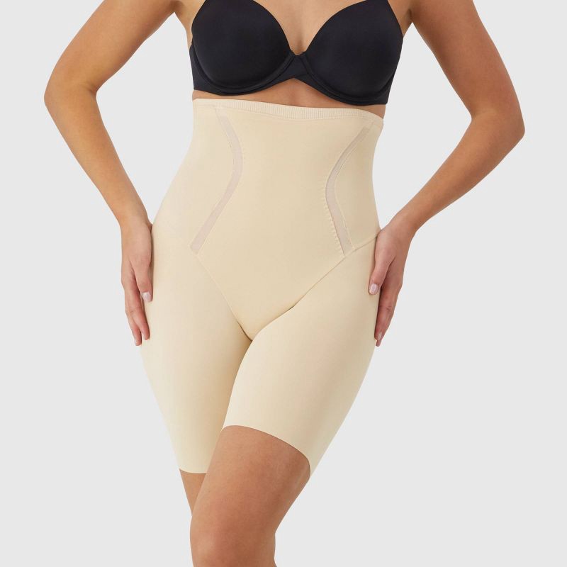slide 1 of 7, Maidenform Women's Shapewear High Waist Firm Thigh Slimmer Shaping Shorts SE5001 - Beige S: Tummy & Hip Control, Knit Fabric, 1 ct
