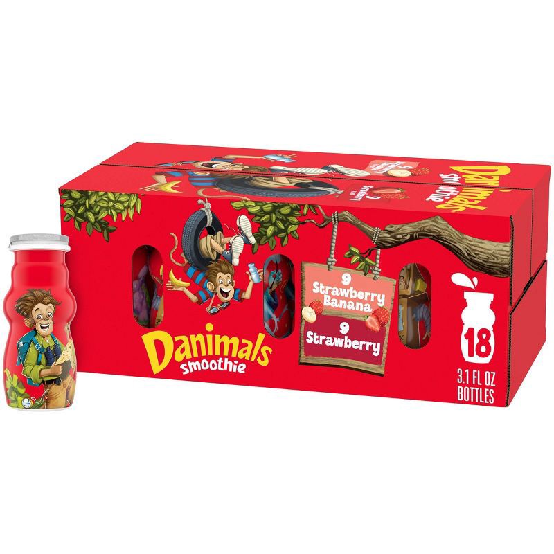 slide 1 of 1, Danimals Strawberry & Strawberry Banana Kids' Smoothies - 18ct/3.1 fl oz Bottles, 18 ct, 3.1 fl oz