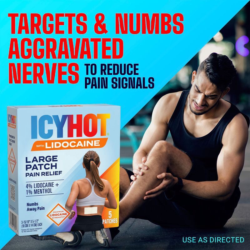 slide 4 of 9, Icy Hot Pain Relief Patch with Lidocaine - 5ct, 5 ct