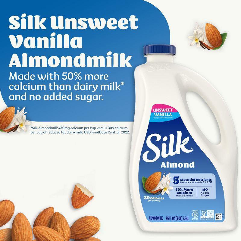 slide 3 of 12, Silk Unsweetened Vanilla Almond Milk - 96 fl oz, 96 fl oz