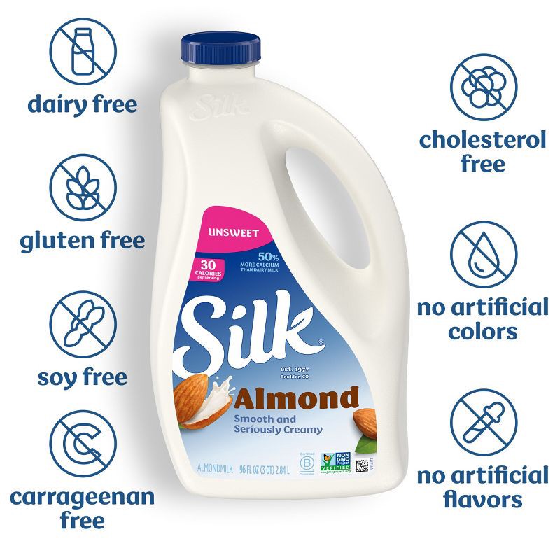 slide 3 of 8, Silk Unsweetened Almond Milk - 96 fl oz, 96 fl oz