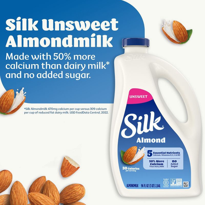 slide 3 of 12, Silk Unsweetened Almond Milk - 96 fl oz, 96 fl oz