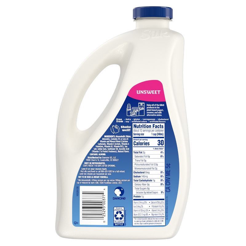 slide 11 of 12, Silk Unsweetened Almond Milk - 96 fl oz, 96 fl oz