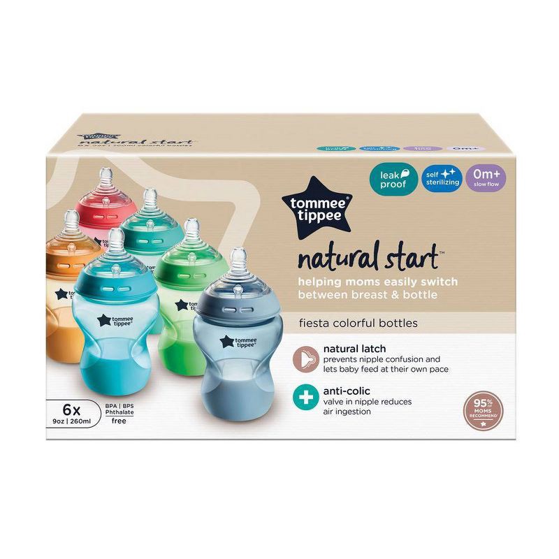 slide 2 of 8, Tommee Tippee Natural Start Slow-Flow Breast-Like Nipple Anti-Colic Baby Bottle - 9oz/6pk, 6 ct; 9 oz