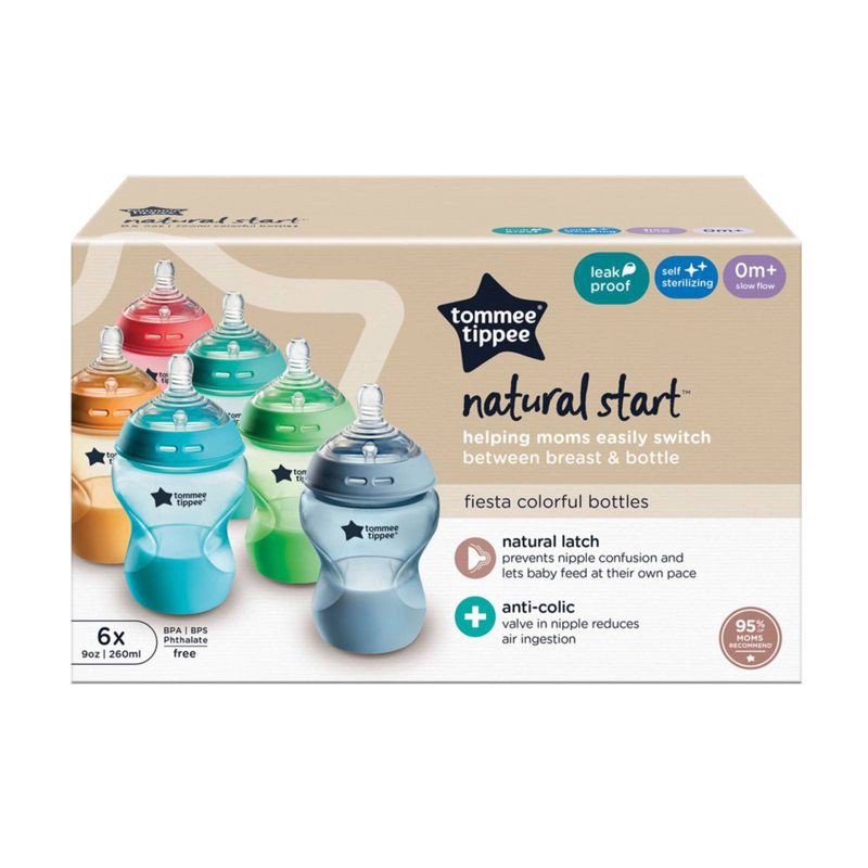 slide 8 of 8, Tommee Tippee Natural Start Slow-Flow Breast-Like Nipple Anti-Colic Baby Bottle - 9oz/6pk, 6 ct; 9 oz