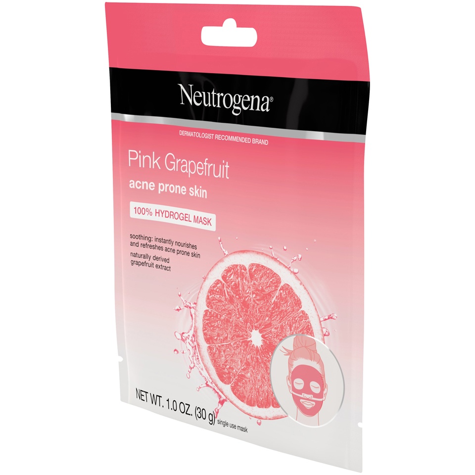 slide 4 of 6, Neutrogena Pink Grapefruit 100% Hydrogel Acne Sheet Face Mask with Naturally-Derived Grapefruit Extract, Single-Use Soothing & Refreshing Acne-Fighting Face Mask, Non-Comedogenic, 1 ct