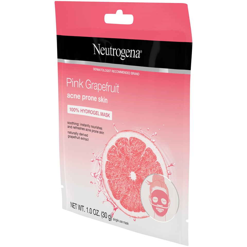 slide 5 of 6, Neutrogena Pink Grapefruit 100% Hydrogel Acne Sheet Face Mask with Naturally-Derived Grapefruit Extract, Single-Use Soothing & Refreshing Acne-Fighting Face Mask, Non-Comedogenic, 1 ct