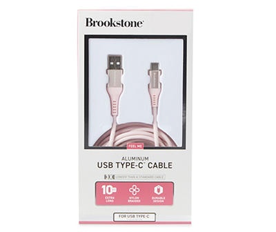 Brookstone Rose Gold Metallic USB Type C 10 Nylon Cable 10 ft Shipt