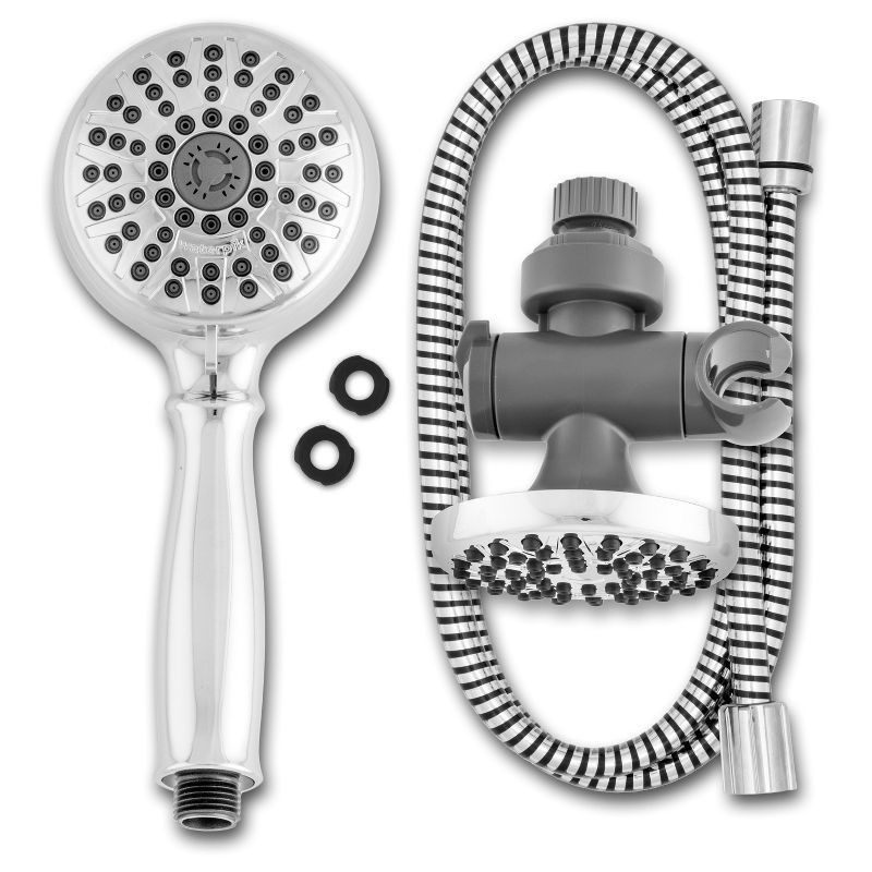 slide 4 of 6, PowerSpray Combination Shower Head 8+1 dual-mode Chrome - Waterpik: EPA WaterSense, 1.8 GPM, 5ft Hose, 5 ft