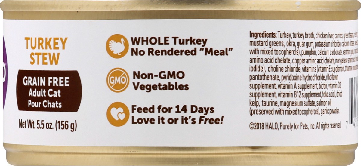 slide 8 of 9, Halo Grain Free Adult Turkey Stew Cat Food 5.5 oz, 5.5 oz