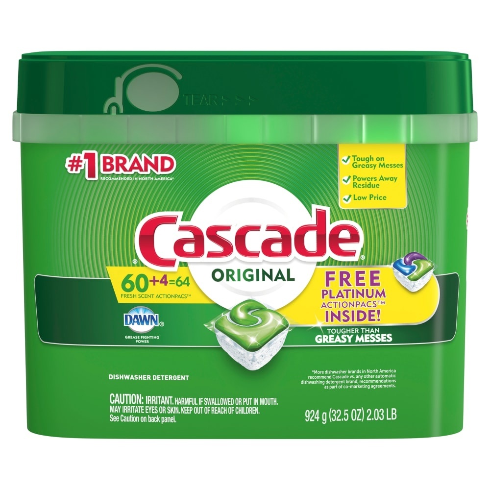 slide 1 of 5, Cascade ActionPacs Fresh Scent Dishwasher Detergent, 60 ct