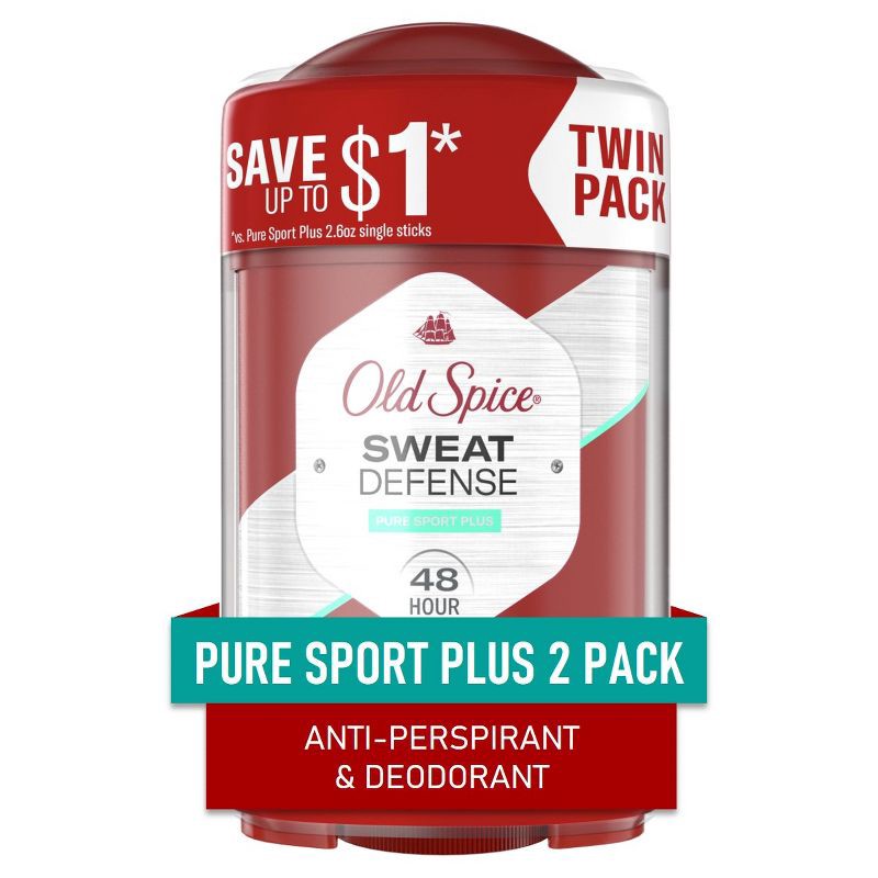 slide 1 of 7, Old Spice Hardest Working Collection Sweat Defense Antiperspirant & Deodorant Pure Sport Plus Twin Pack - 2.6oz, 2.6 oz