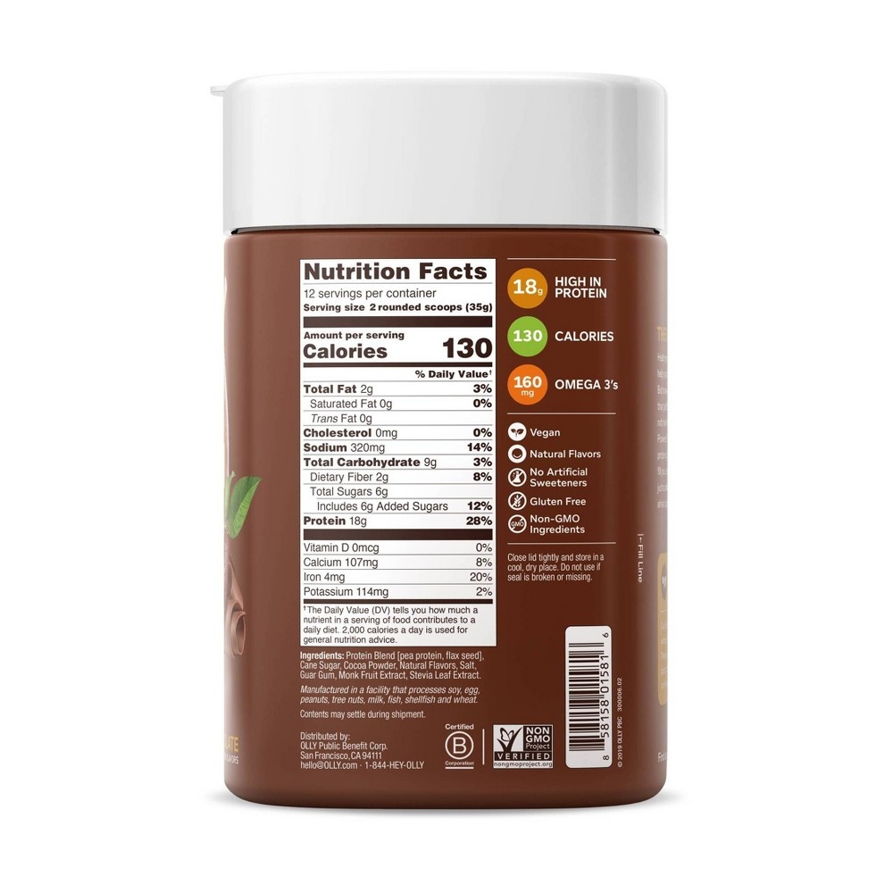 slide 4 of 4, OLLY Plant Powered Vegan Protein Mix - Chocolate, 14.8 oz