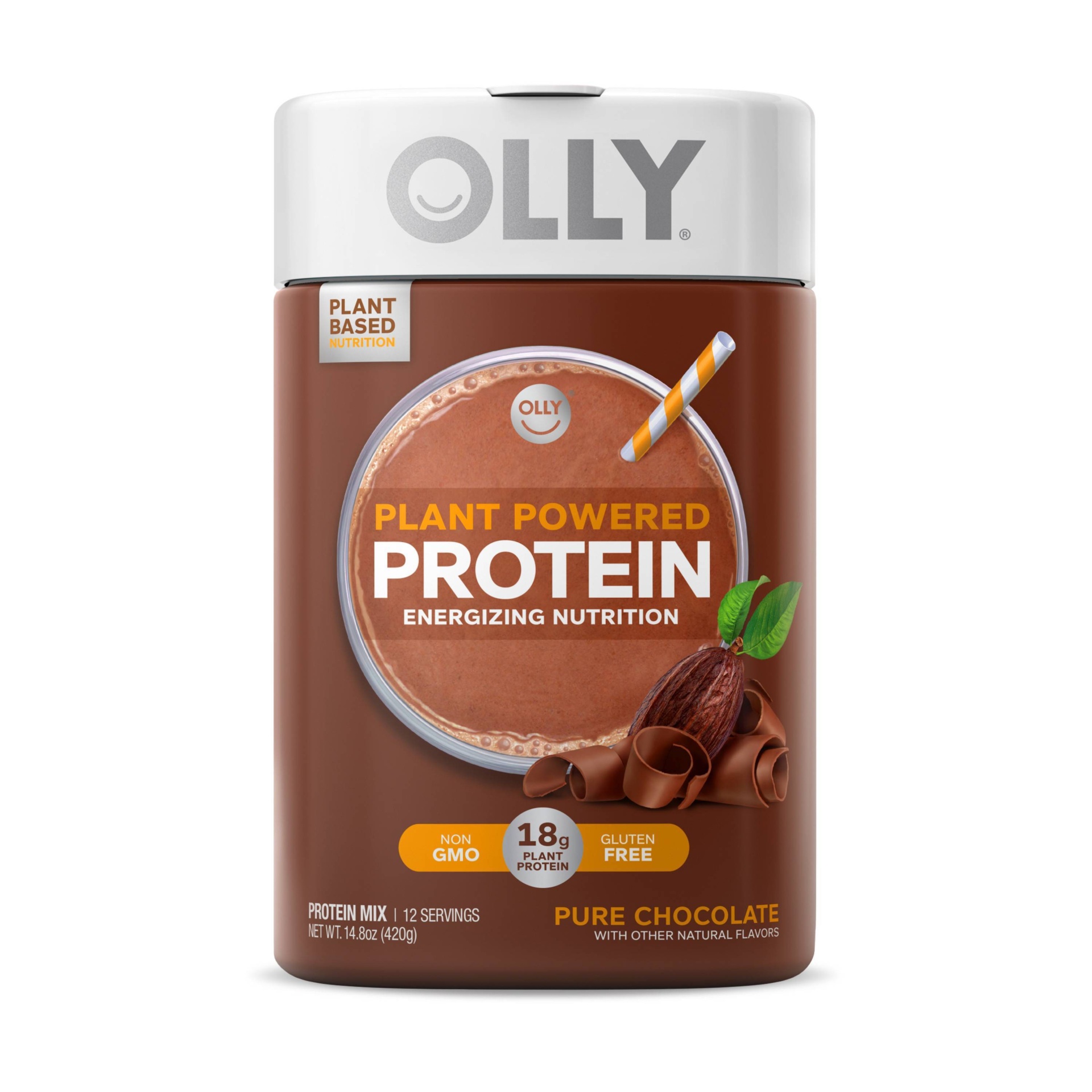 slide 1 of 4, OLLY Plant Powered Vegan Protein Mix - Chocolate, 14.8 oz