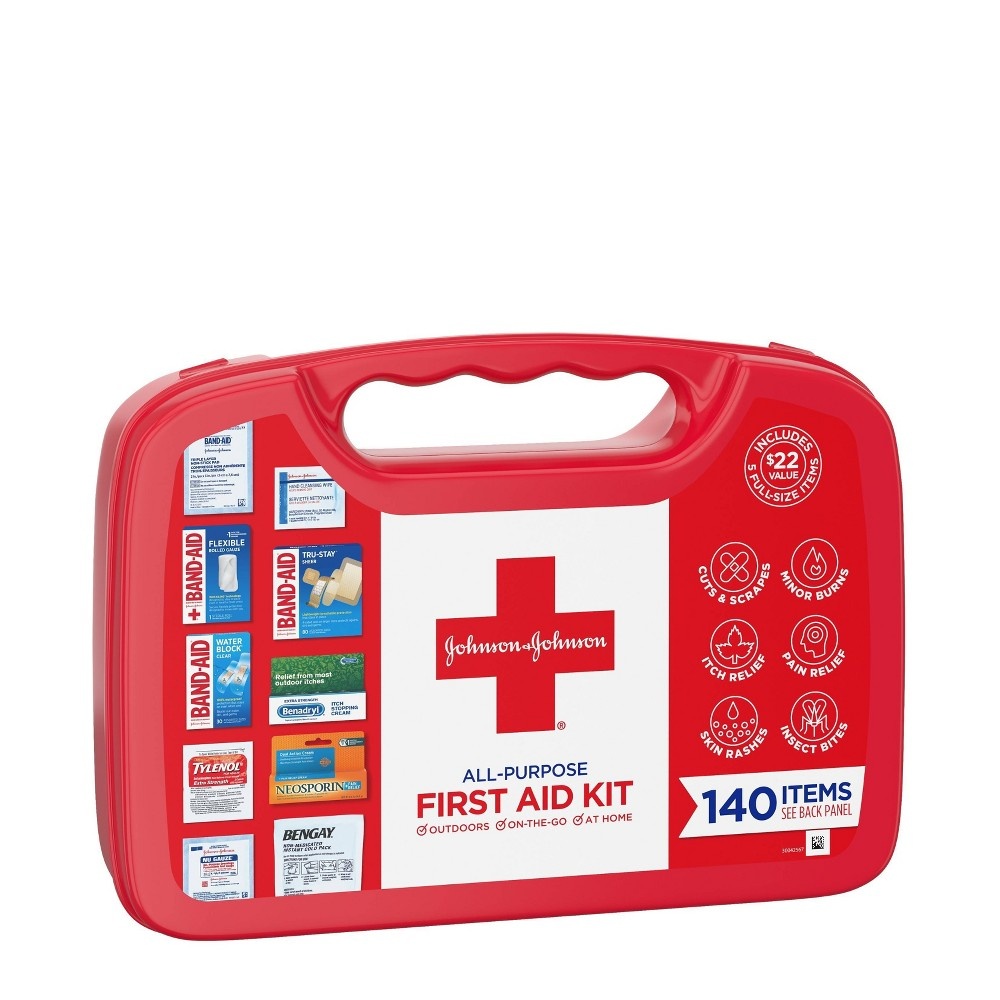 slide 3 of 8, Johnson & Johnson All-Purpose Portable Compact First Aid Kit, 140 ct